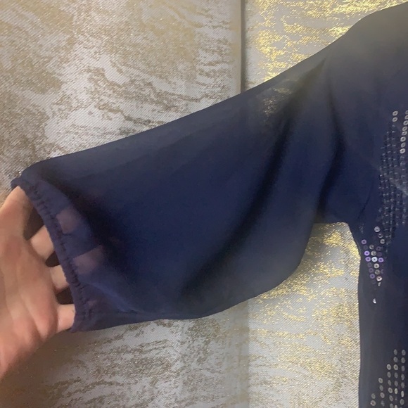 Rue 21 Navy Blue 3/4 Sleeve Sequinned Sheer Blouse Size XS - Picture 5 of 13